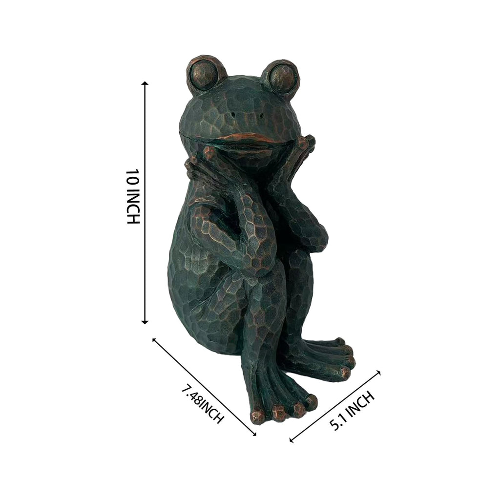 ResinHaven 10" H Meditation Frog Lawn & Garden Statue, Verdigris Green