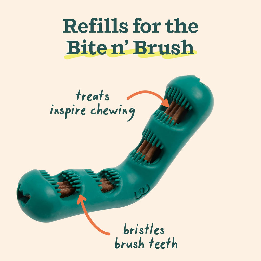 WOOF Bite n' Brush Dog Dental Chews Sticks for Dog Toy, Chicken, 2 Pack