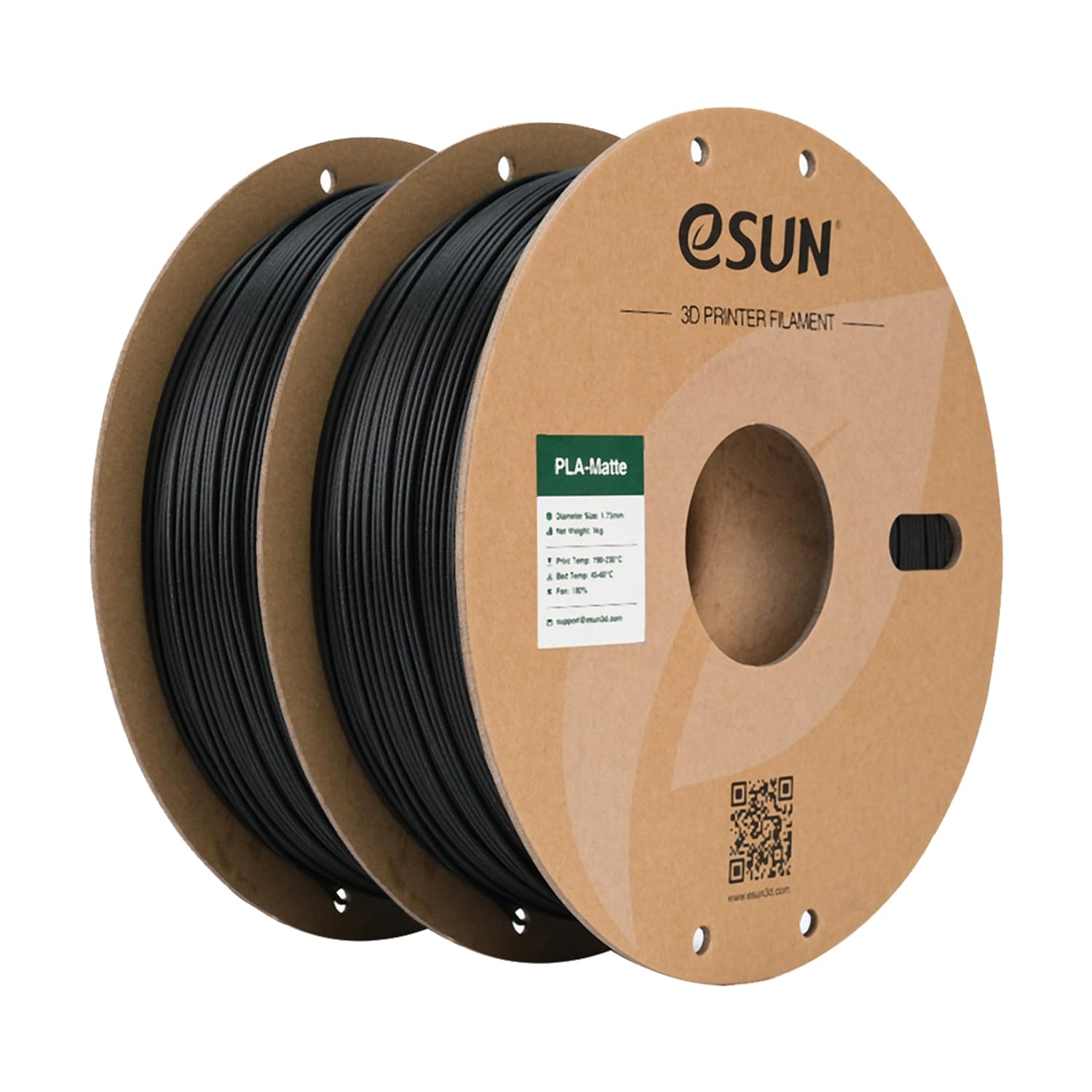 eSUN Matte PLA Filament 1.75mm 3D Printing Filament Black PLA, 1kg Cardboard Spool(2.2lbs) 3D Printer Filament for Most FDM 3D Printers, Black 2Pack