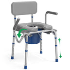 Loyoda Drop Arm Bedside Commode, Commode with Padded Seat and Backrest, 500lbs Capacity, 5.81QT Removable Bucket, Adjustable Height Portable Toilet for Adults, Gray