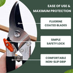 Saboten Japanese Pruning Shears 7.9" – Professional Bypass Garden Clippers, Made in Japan, Sharp Carbon Steel Blade with Sap-Resistant Fluorine Coating, Cuts up to 3/4 in (20 mm)