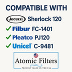 Atomic USA Made Spa Filter Compatible for Jacuzzi Sherlock 120 Replaces 42-3675-08-R Filbur FC-1401 Pleatco PJ120 Unicel C-9481 Length: 20 1/2" Diameter: 10" Drop in Hot Tub Filter Cartridge