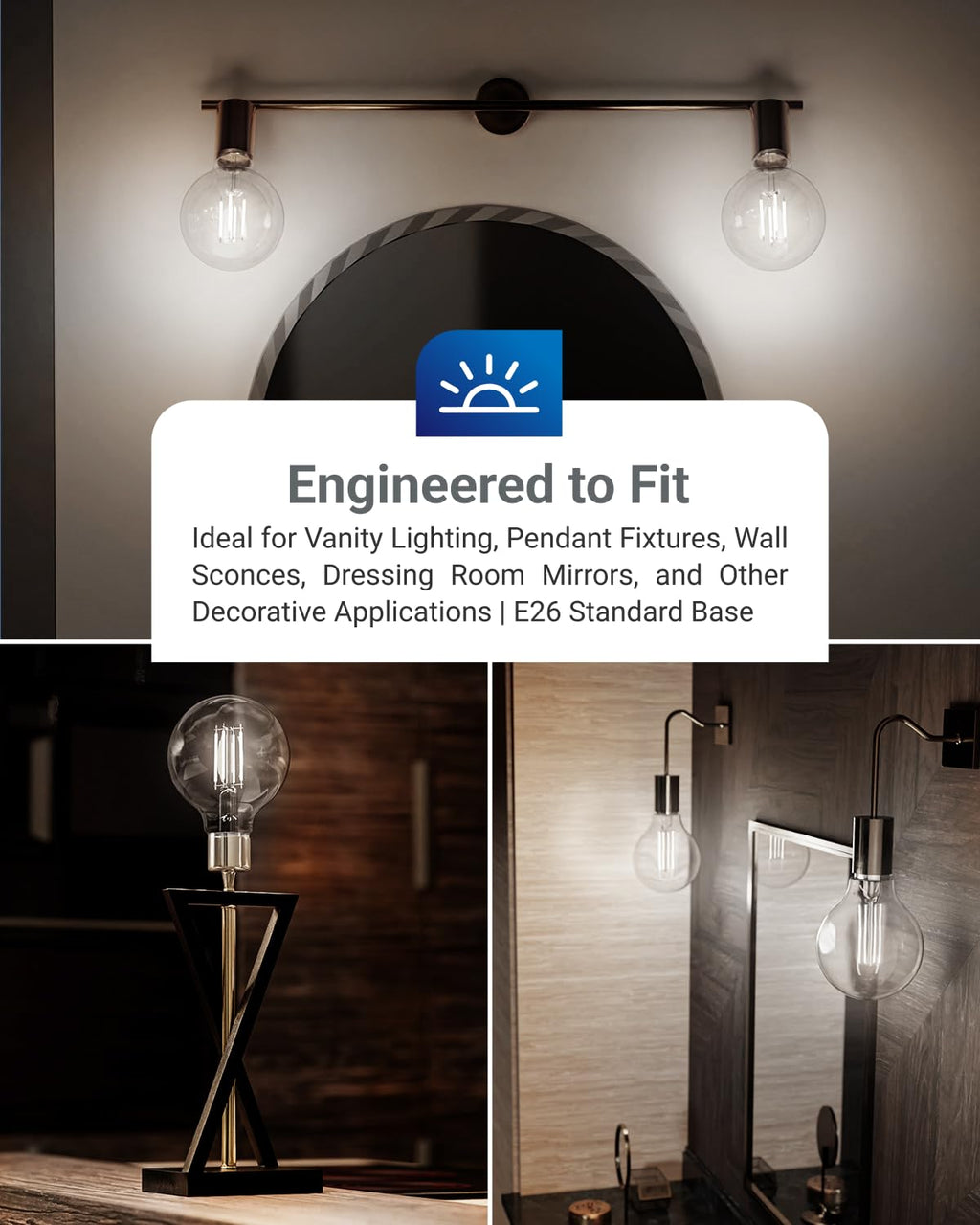 10 Pack G25 LED Light Bulbs, Filament Edison Globe, Vanity Lighting Bulb for Bathroom Bedroom, 500 LM, 5W (60W Equivalent), 4000K Cool White, Dimmable, E26 Base, Clear UL