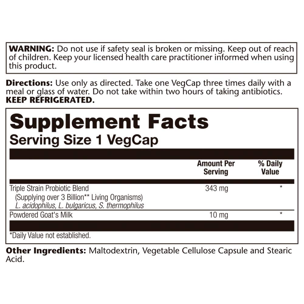 SOLARAY Acidophilus 3 Strain Probiotic & Prebiotic Goats Milk | 3 Billion CFU & Freeze Dried | 50 VegCaps