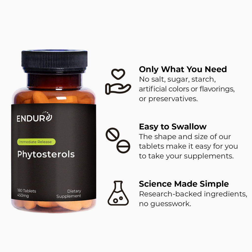 Endurance Products ENDUR - Phytosterols Plant Sterols Complex - 450 mg - Heart & Healthy Cholesterol Support, Prostate Health & Urinary Comfort Support - High-Potency - 180 Tablets