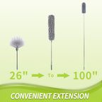 IVYROLL Cobweb Duster with Extension Pole, 100'' Microfiber & Chenille Ceiling Cleaner Kit, Reusable Feather Duster, Bendable, Washable