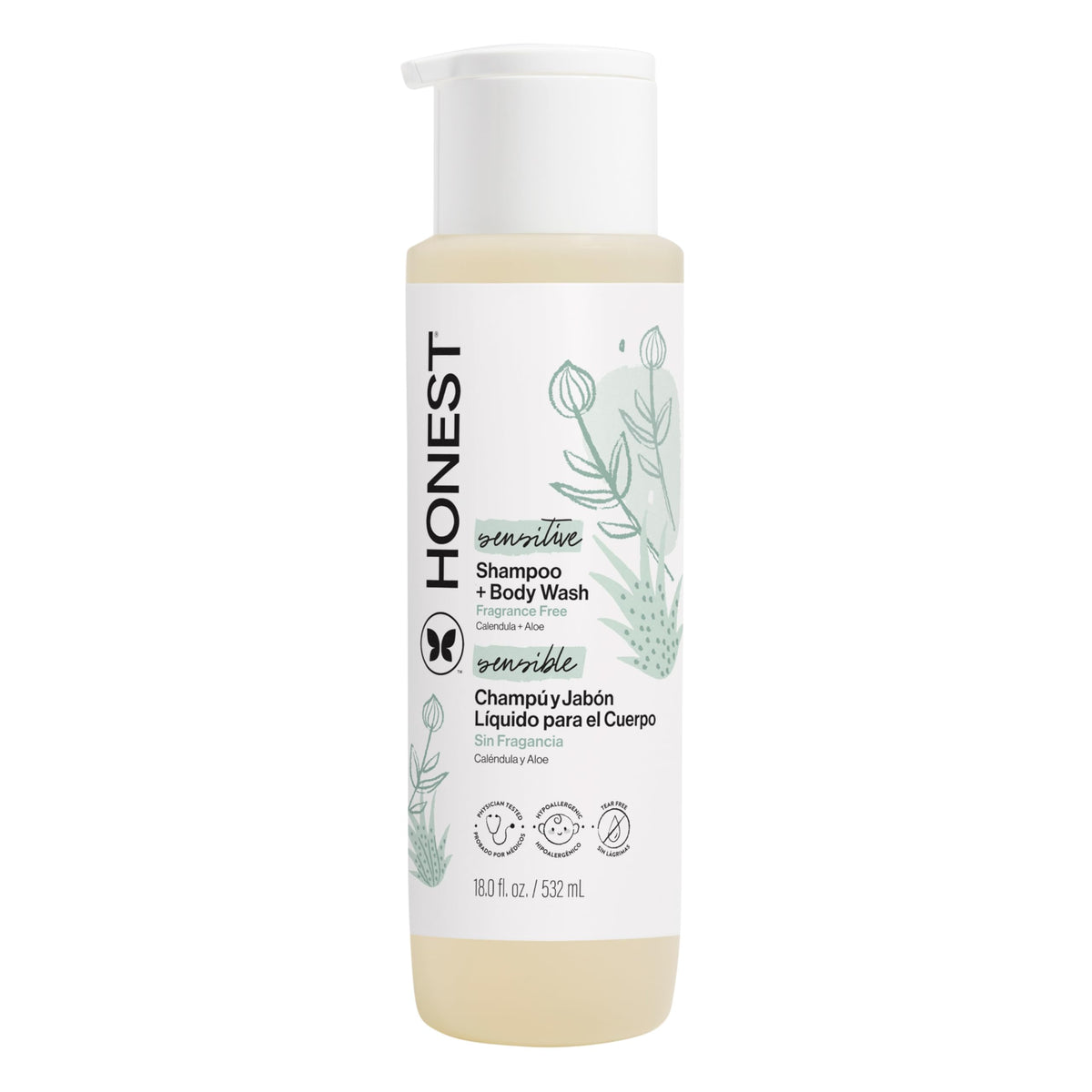 The Honest Company Shampoo & Body Wash, Tear-Free, Fragrance-Free, 18 fl oz
