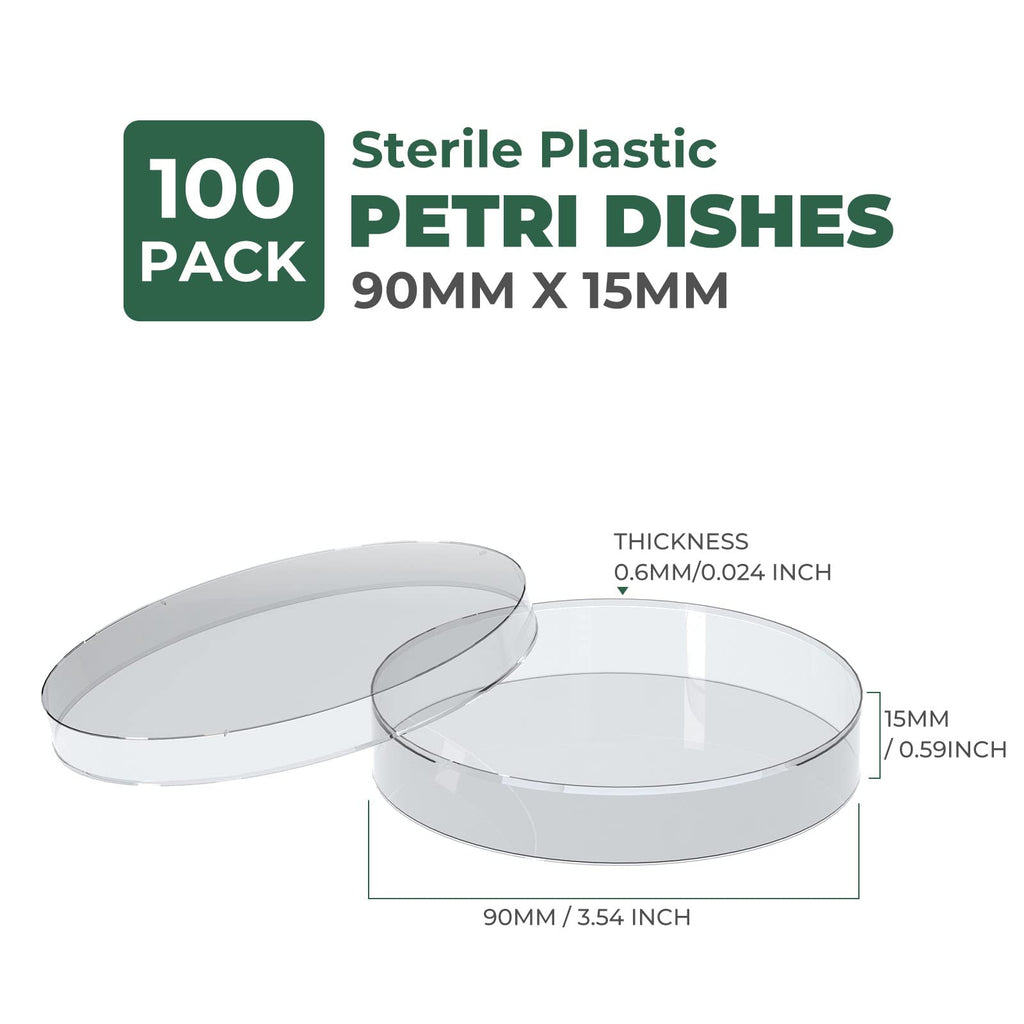 100 Packs Sterile Thick Plastic Petri Dishes with Lid, Vabiooth 90mm Dia x 15mm Deep Clear 3 Vents Petri Dish for Lab Science Experiment