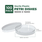 100 Packs Sterile Thick Plastic Petri Dishes with Lid, Vabiooth 90mm Dia x 15mm Deep Clear 3 Vents Petri Dish for Lab Science Experiment