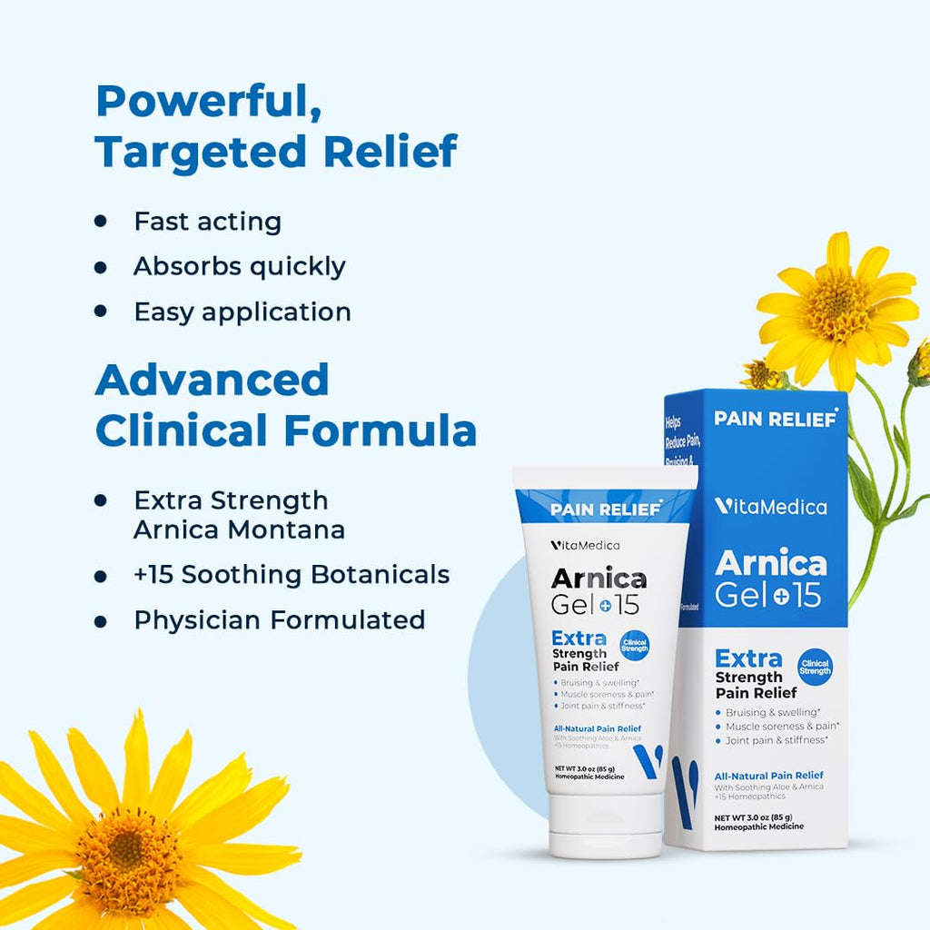 VitaMedica Arnica Gel Plus 15 Healing Plant Compounds, Extra Strength Formula for Bruising, All-Natural Plant-Based Topical Gel