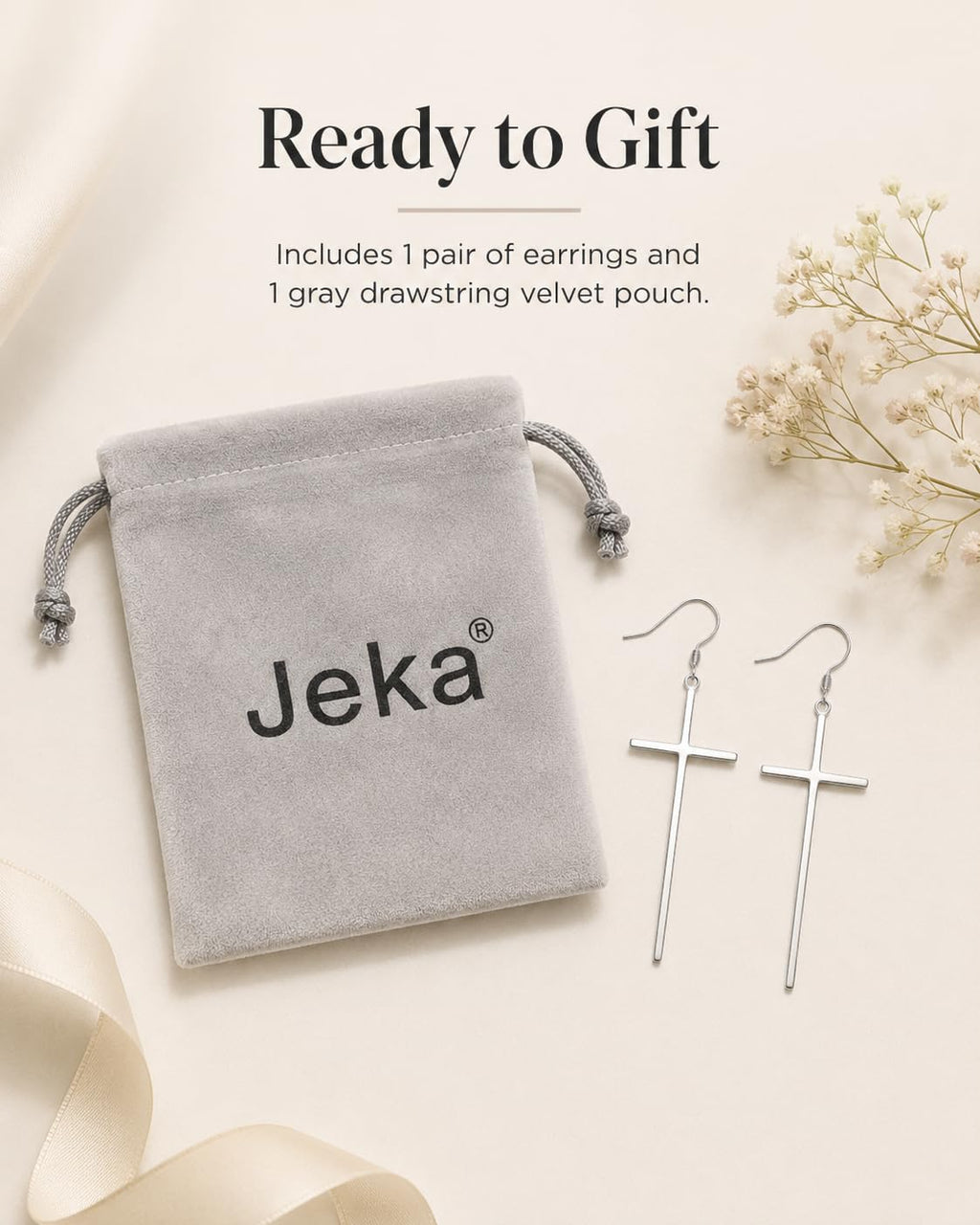 Jeka Cross Earrings for Women, Drop Earrings Christmas Christian Gifts