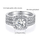 MDFUN 18K White Gold Plated Cubic Zirconia Three-in-One Halo Wedding Engagement Promise Eternity Ring for Women (7)