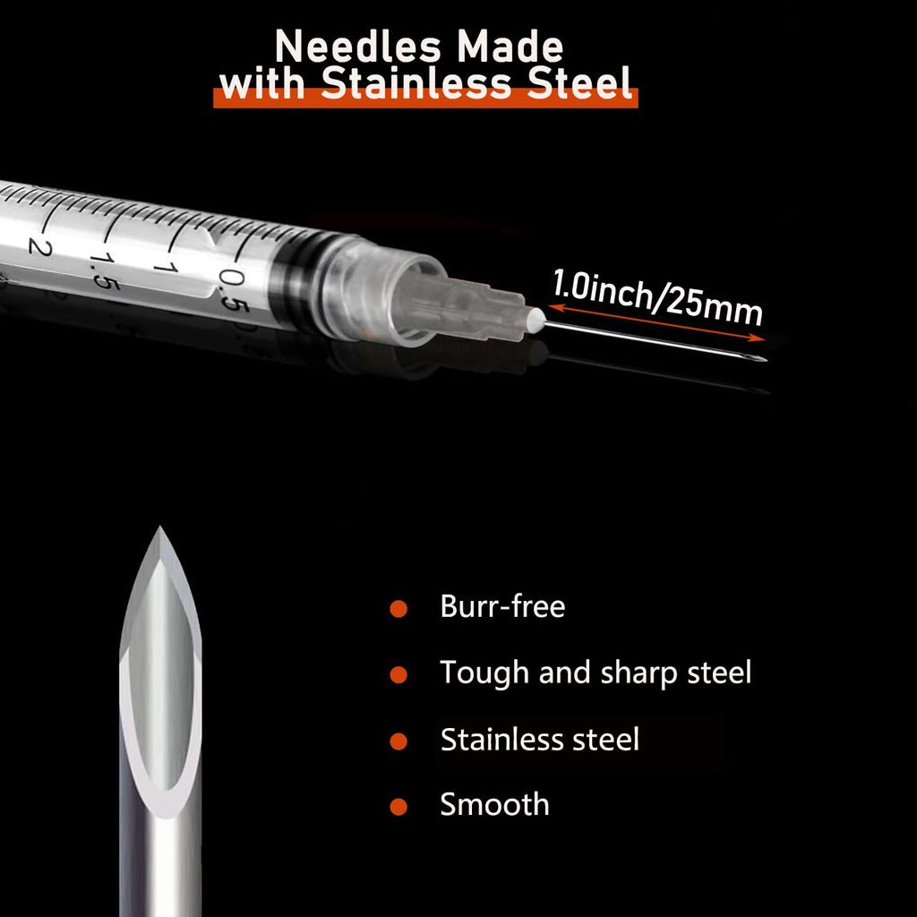 50 Pack 3ml/cc Disposable Luer Lock Lab Syringes with 22Ga 1.0 Inch Needle