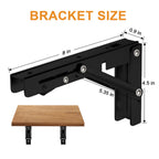 Storystore Folding Shelf Brackets - 8 Inch Heavy Duty Metal Collapsible Shelf Bracket for Bench Table, Shelf Hinge Wall Mounted Space Saving DIY Bracket, Max Load: 150 lb (4 PCS, Black)
