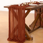 Socomi Thanksgiving Fall Table Runner Terracotta Cheesecloth Gauze Burnt Orange Boho Rustic Farmhouse 120 inch 10FT Cheese Cloth Runner for Wedding Party Baby Shower Home Decor Holiday Decorations