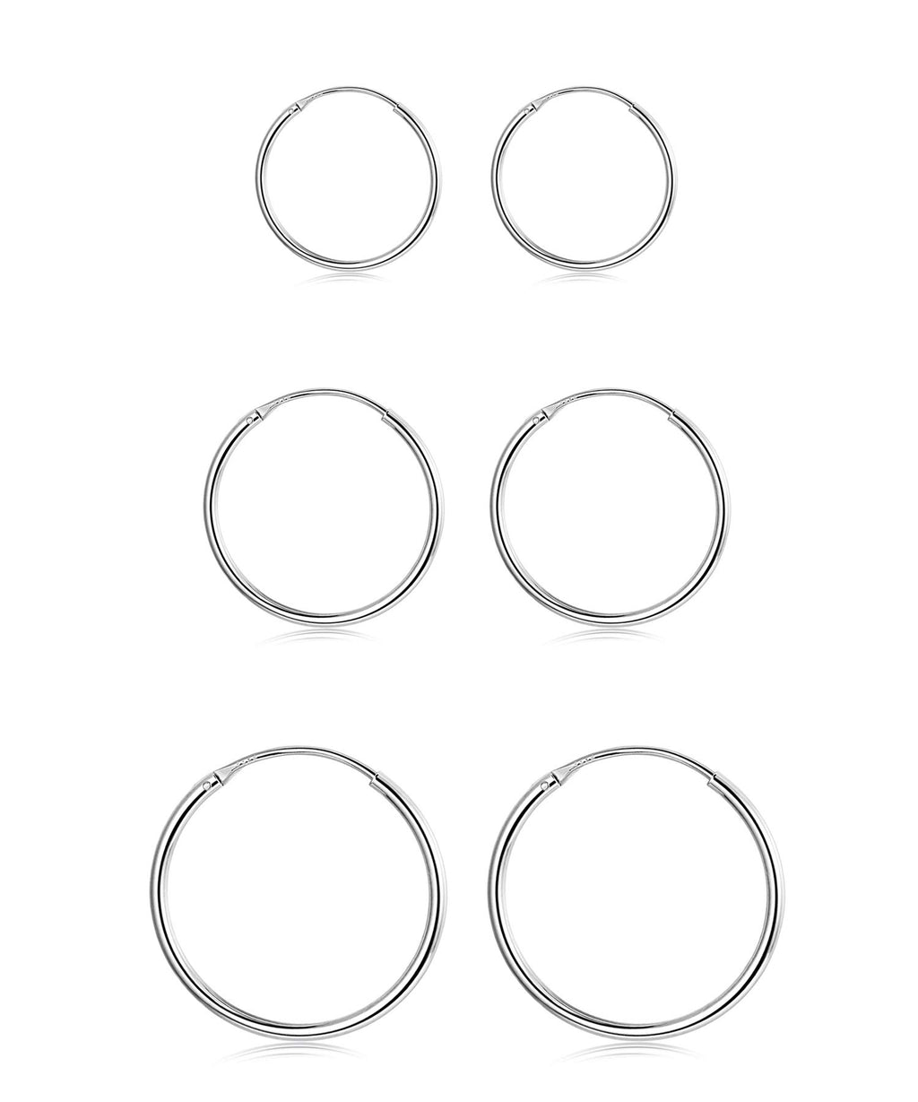 Sllaiss 3 Pairs 925 Sterling Silver Small Hoop Earrings For Women Men Round Endless Hoop Earrings Set Lightweight 10MM 15MM 20MM (Set 1：10MM 15MM 20MM)