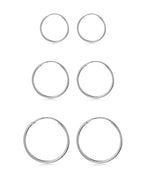 Sllaiss 3 Pairs 925 Sterling Silver Small Hoop Earrings For Women Men Round Endless Hoop Earrings Set Lightweight 10MM 15MM 20MM (Set 1：10MM 15MM 20MM)