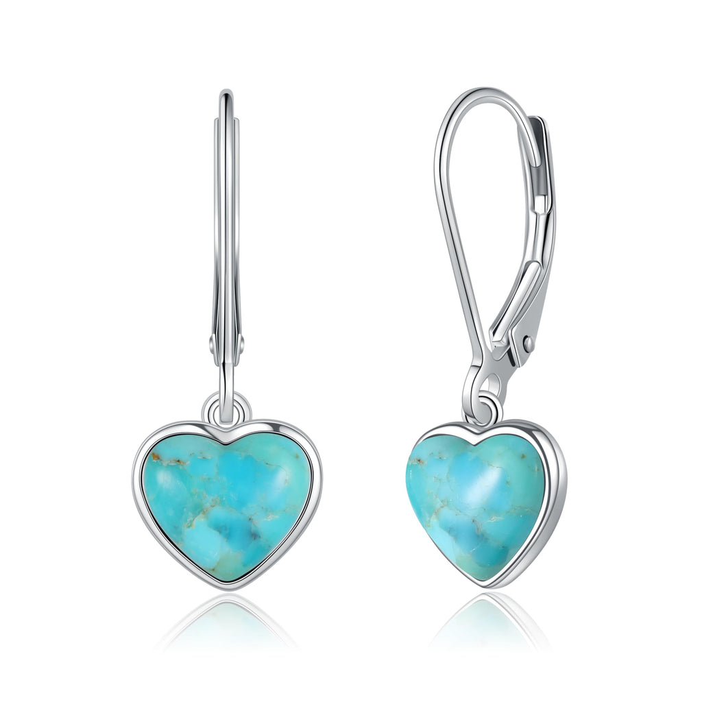 Phyonio Heart Natural Turquoise Earrings for Women - Top AAA Grade, Hypoallergenic 925 Sterling Silver Leverback Dangle Earrings, Trendy Jewelry Gifts