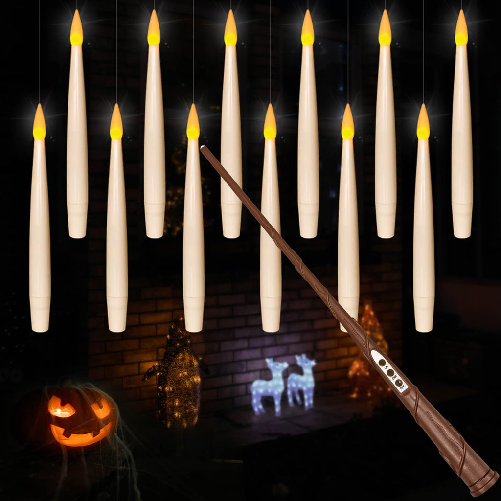 Leejec 12Pcs Floating Candle with Wand Remote, 6/18H Timer, Halloween Decor