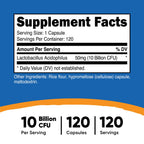 Nutricost Lactobacillus Acidophilus 10 Billion CFU, 120 Veggie Capsules - Probiotic (2 Bottles)