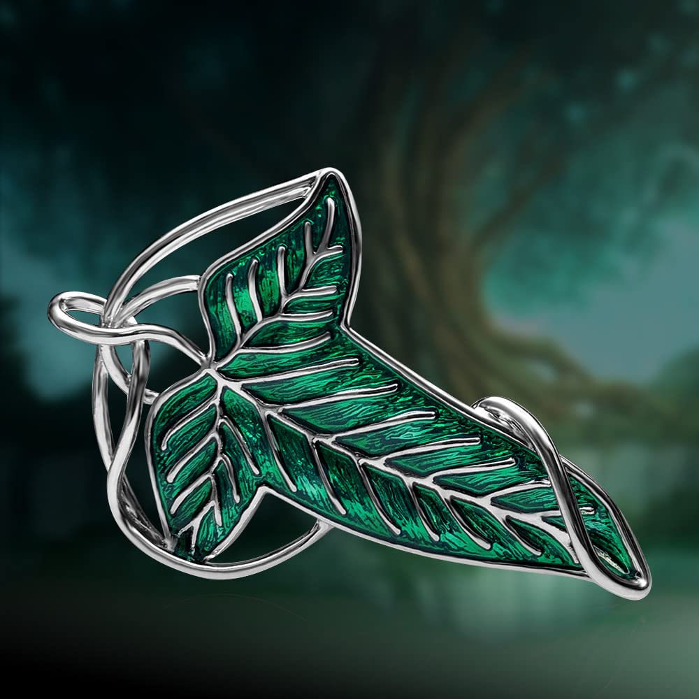 Bahamut Elegant Elven Green Tree Leaf Enamel Pins Brooch for Women Men Suit Pendant Necklace,Cloak Clasp Brooches Cosplay Jewelry (Green)