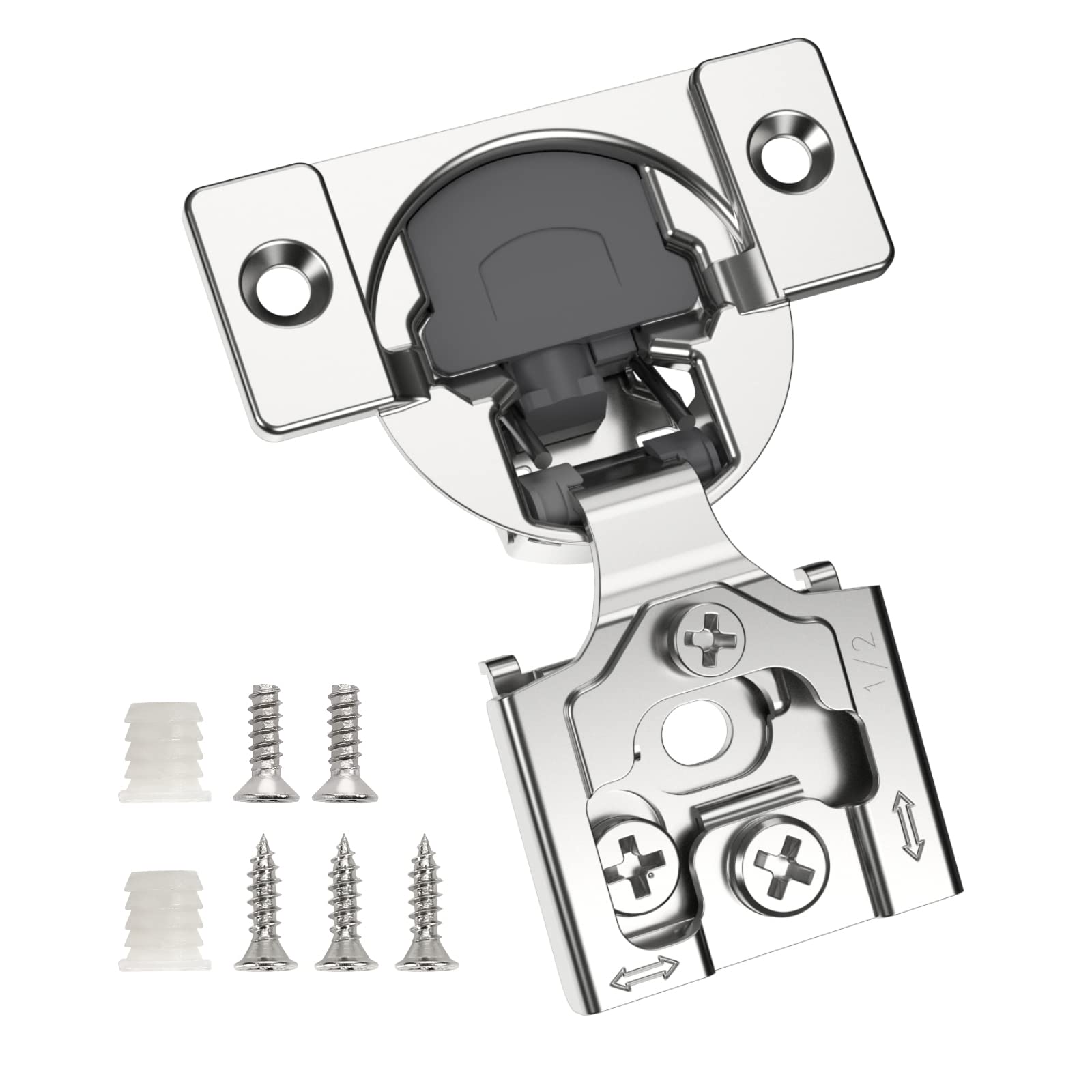 Chibery 10 Pack 1/2" Overlay Concealed Soft Close Hinge for Face Frame Door, Self Closing Hidden Hinge with 3 Way Adjustability, Satin Brushed Nickel 105 Degree Open Angle for Kitchen Storage Cabinet