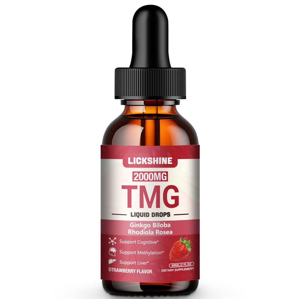lickshine 1 Packs 2000MG TMG Suupplements Liquid Drops - Trimethylglycine, Ginkgo Biloba, Rhodiola Rosea & Vitamins B, High Absorption, Brain Function - Strawberry Flavor 2 Fl.Oz