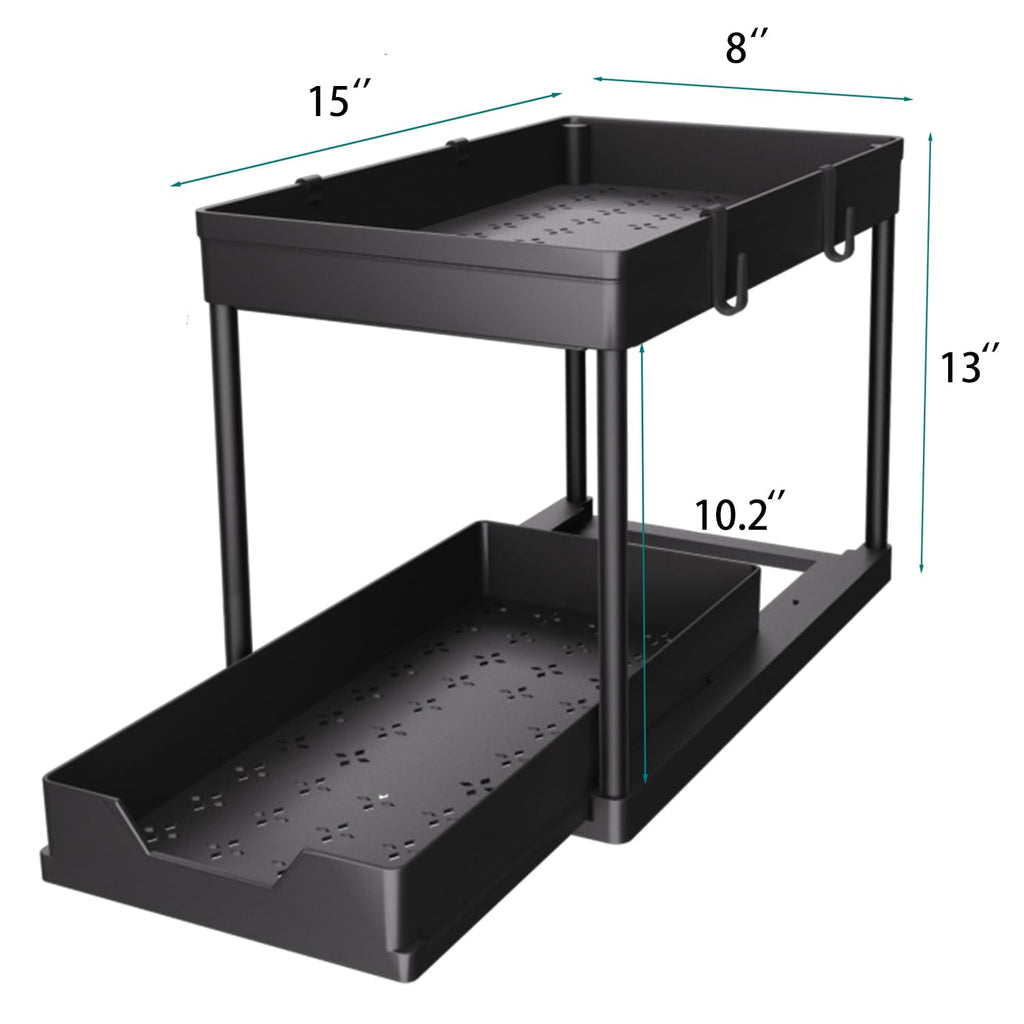 DEKAVA Under Sink Organizer 2 Pack, Bathroom Cabinet Organizer, 2 Tier Sliding Cabinet Basket Organizer Drawer, Multi-Purpose Bath Collection Baskets for Bathroom (Black)