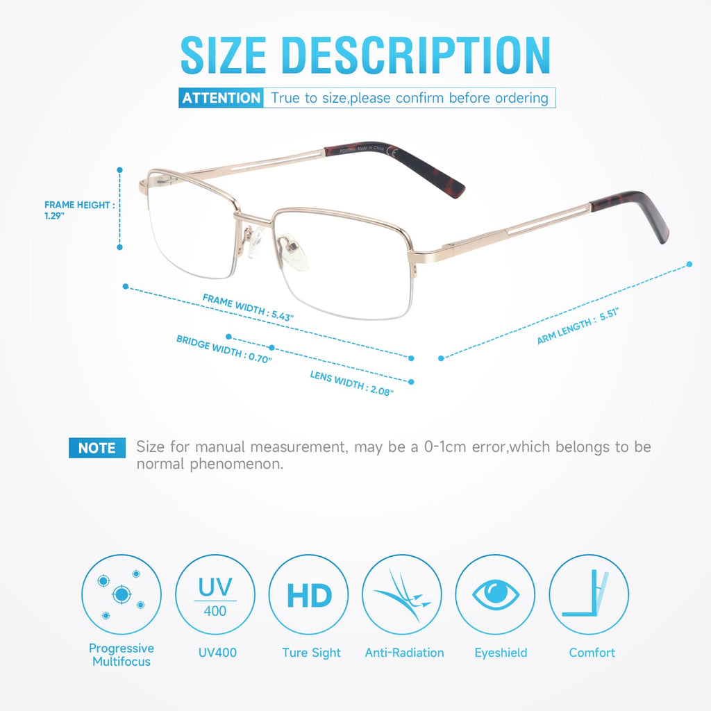 Premium 2 PACK Durable Progressive Multifocus Reading Glasses for Men Blue Light Blocking Computer Reader Anti Eyestrain Metal Frame Spring Hinges (for Mid-Near Range approx 3ft) 2.0 Gunmetal