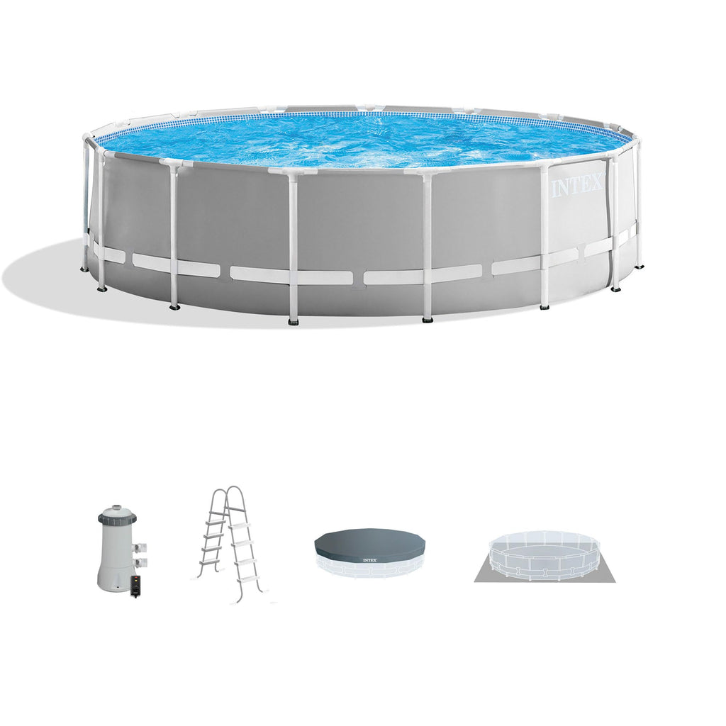 INTEX 26725EH Prism Frame Premium Above Ground Swimming Pool Set: 15ft x 48in – Includes 1000 GPH Cartridge Filter Pump – Removable Ladder – Pool Cover – Ground Cloth