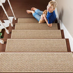 PADOOR Non Slip Stair-Treads,Rubber Backing Stair-Runners for Wooden Steps,15PCS Residue Free Carpet Stair Treads for Kids and Dogs 8"x30" Beige