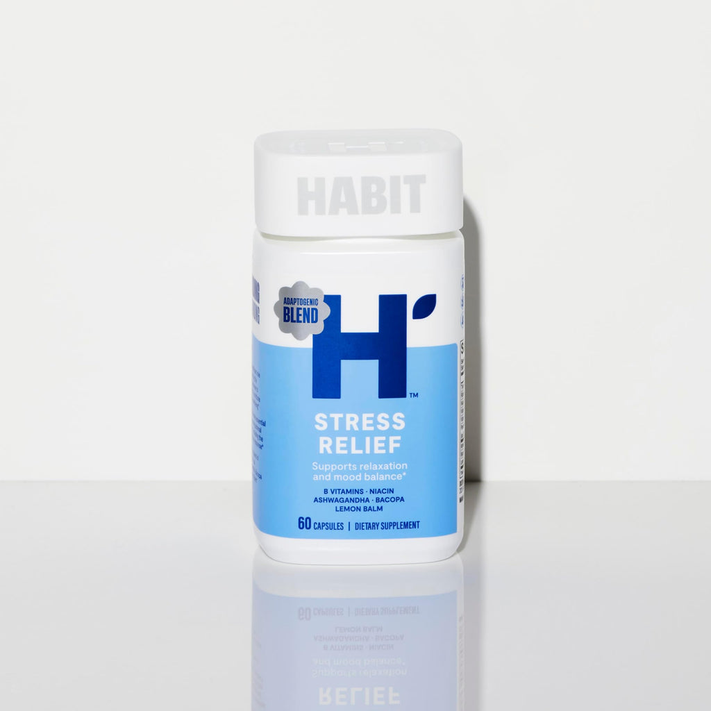 Habit Stress Relief Supplement 2 Pack (120 Capsules) - New Look, Supports Relaxation & Mood Balance, Vitamin B, Adaptogens, Lemon Balm, Calming, Vegan, Non-GMO