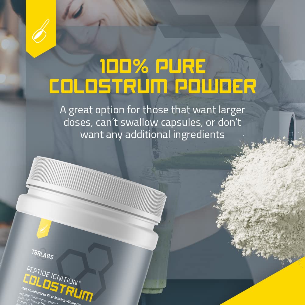 TBR Labs Colostrum Powder, Grass Fed, Gut Health, Bloating, Immunity, Skin & Hair, Contains 400+ Bioactive Nutrients, Potent Bioavailable, Keto, 100% First Milking – 200g (132 Servings)