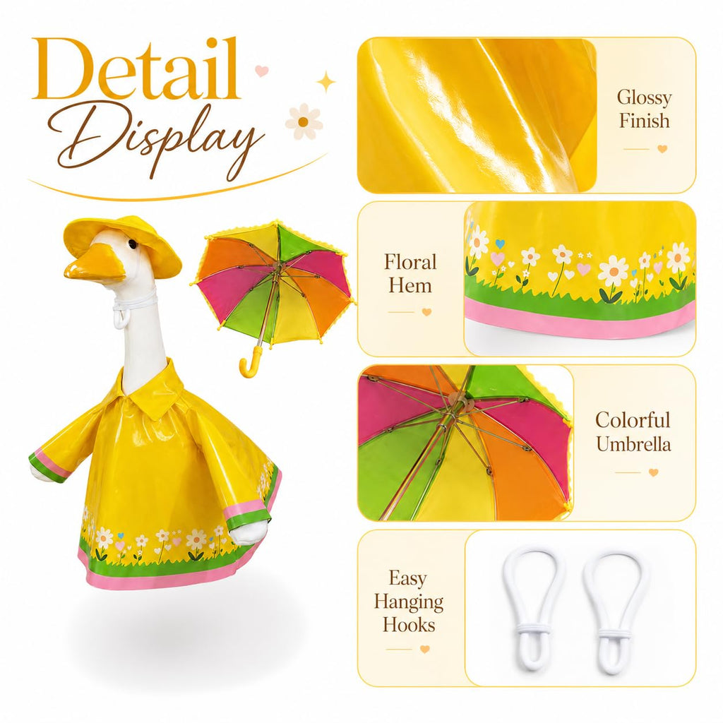 Metyond 3 Pcs/Set Raincoat Porch Goose Outfits, Summer Lawn Goose Statue Raincoat Costume, Yard Goose Clothes for 23" H Statue Patio Garden Decoration (Flower, Yellow)