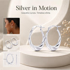 LeCalla 925 Sterling Silver Hoop Earrings | Lightweight Classic Small Oval Shrimp Hoops Earring for Women - 25MM