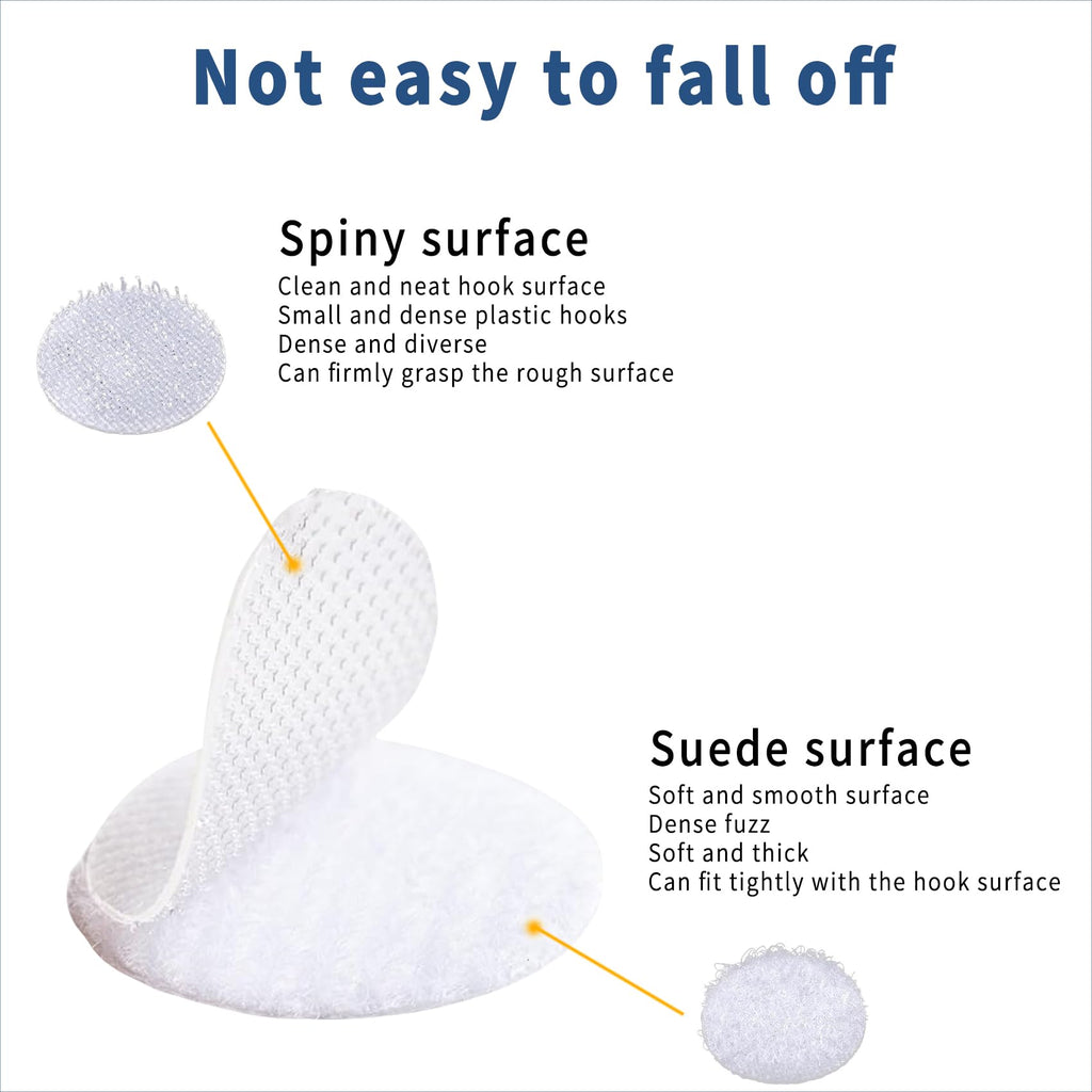 VBHHY Self Adhesive Dots, 100Pcs(50 Pair Sets) 1 Inch Diameter Strong Self Adhesive Dots Nylon Sticky Back Coins Hook Loop Strips, Small Circle Dots Stickers Tapes, White