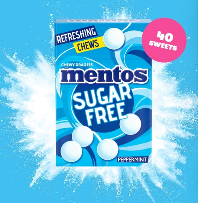 Mentos Sugar Free Peppermint Chews, Breath Freshening Sweets, Suitable for Vegetarians - 10 x 45 g