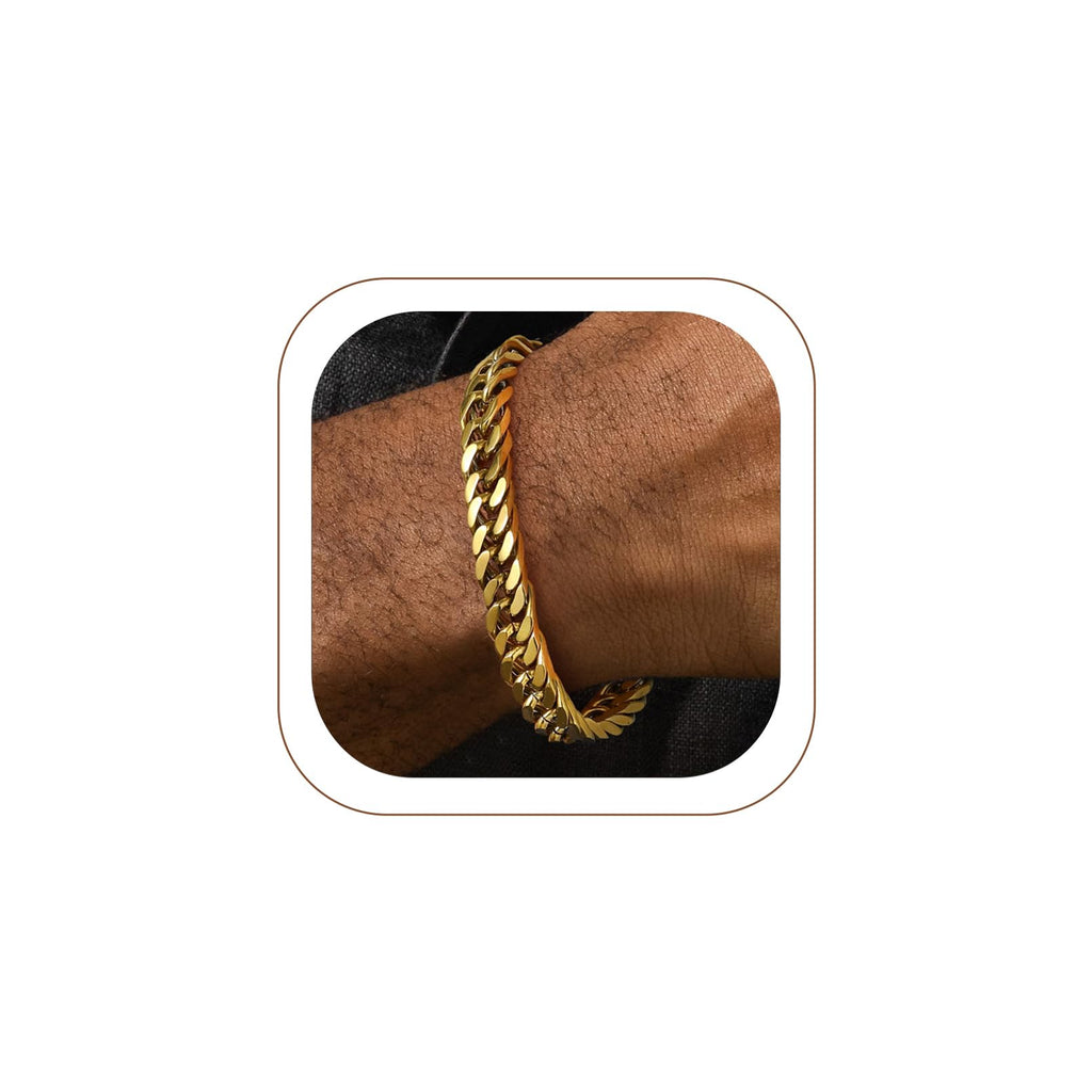 FaithHeart Gold Stainless Steel Cuban Link Bracelet for Men