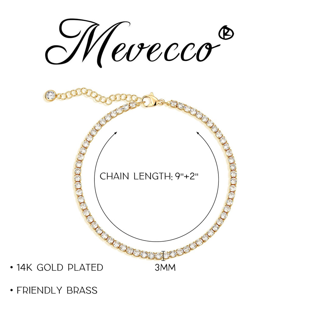 MEVECCO Round Cubic Zirconia Tennis Anklet for Women