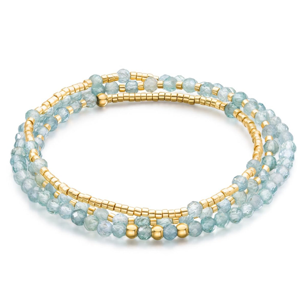 POMODA Beaded Bracelets for Women Small Blue Glass Beaded Stretchy Seed Bracelets Stackable Natural Gemstone Crystal 14K Gold Plated Beads Summer Boho Jewelry Gift