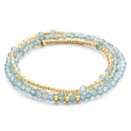 POMODA Beaded Bracelets for Women Small Blue Glass Beaded Stretchy Seed Bracelets Stackable Natural Gemstone Crystal 14K Gold Plated Beads Summer Boho Jewelry Gift