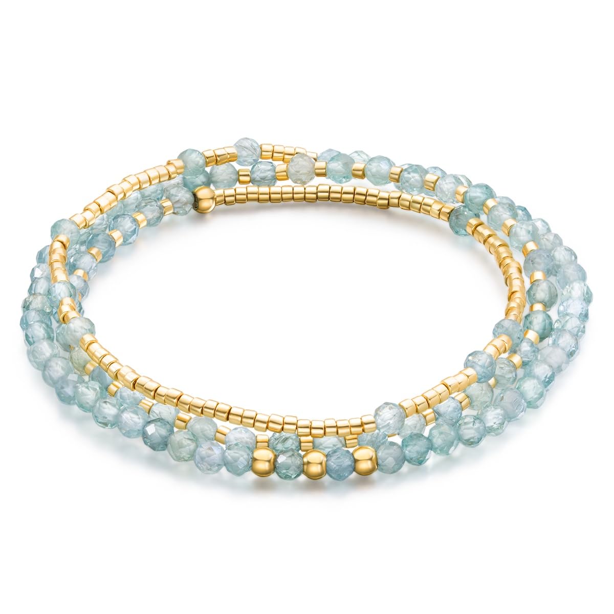 POMODA Beaded Bracelets for Women Small Blue Glass Beaded Stretchy Seed Bracelets Stackable Natural Gemstone Crystal 14K Gold Plated Beads Summer Boho Jewelry Gift