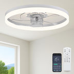 FSZDORJ 24'' Ceiling Fan with Light, Upgraded Low Profile Ceiling Fan with Light, Dimmable Flush Mount Ceiling Fan with Light, Fan light, 6 Speeds, App & Remote Control, Quiet Fan for Bedroom, Kitchen