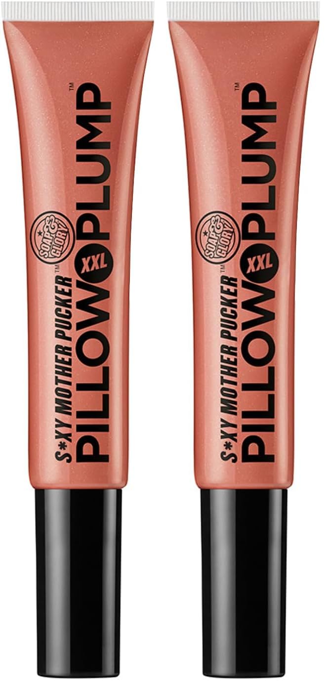 Soap & Glory SMP XXL Pillow Plump Lip Gloss - Hydrating, Plumping Lip Gloss for Full, Volumized Lips - Lip Plumper with a Chocolate Orange Scent & Vegan Formula - Nude In Town (10ml) (Pack of 2)