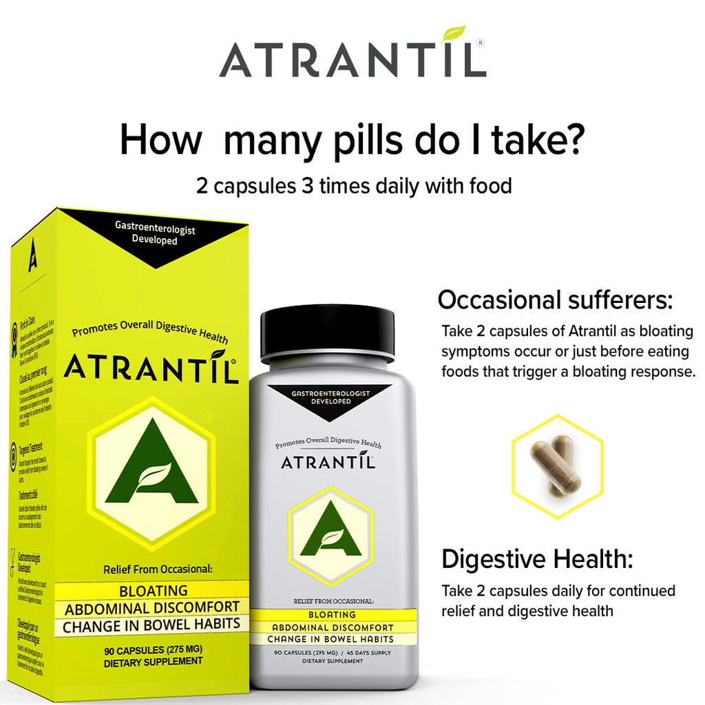 Atrantil 90 Capsules-Antioxidant Packed Polyphenol for Bloating and Gas Relief, Abdominal Discomfort, Constipation, Diarrhea, Postbiotic, Change in Bowel Habits and Everyday Digestive Health.