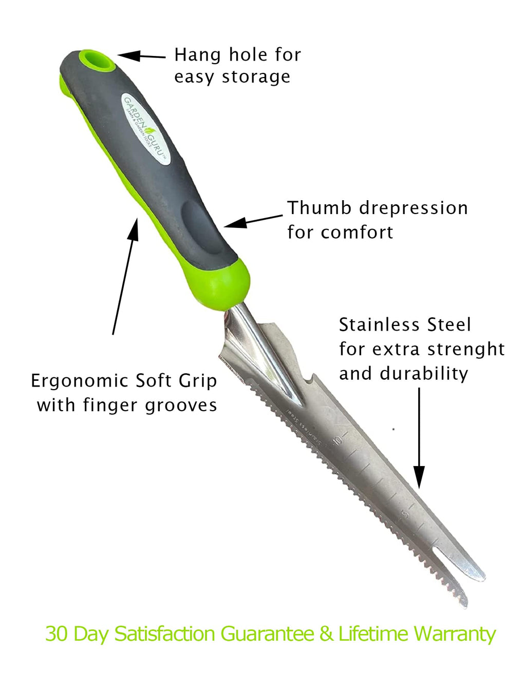 Garden Guru Hand Weeder Trowel with Ergonomic Handle – Stainless Steel Weeding & Digging Knife – Rust Resistant - Perfect for Weeding, Transplanting, Digging, Pruning, Cutting