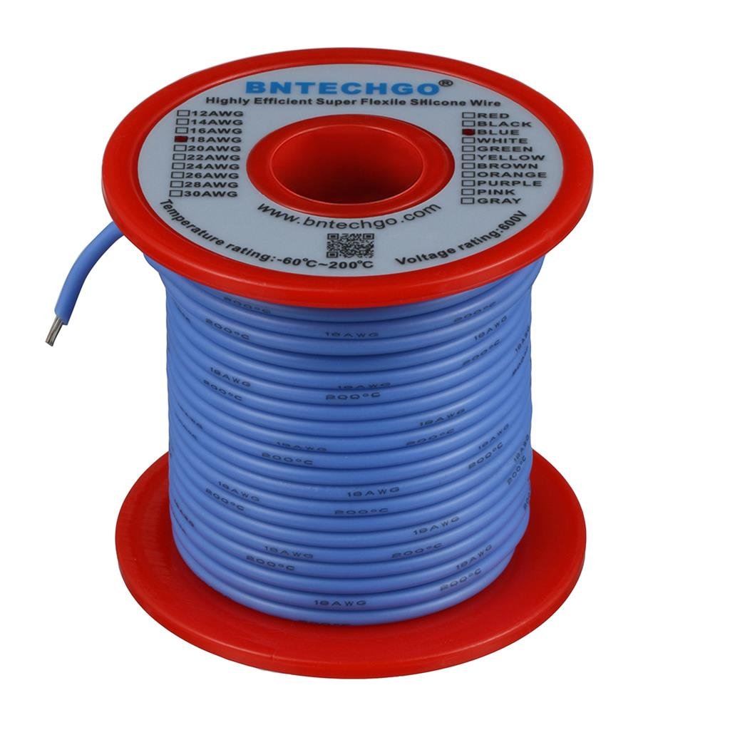 BNTECHGO 18 Gauge Silicone Wire Spool 50 ft Blue Flexible 18 AWG Stranded Tinned Copper Wire