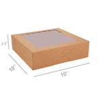 Tcoivs 20-Pack Pie Boxes 10" x 10" x 2.5", Bakery Boxes with Window, Auto-Popup Cookie Boxes for Pies, Cookies and Pastries (Brown)