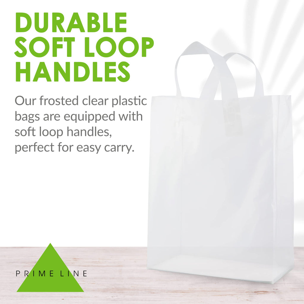Prime Line Packaging Plastic Gift Bags, Frosted Gift Bags with Handles for Small Business, Shopping, Boutique Supply, Retail Store Use, Bulk, 10x5x13, 50 Pack