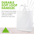 Prime Line Packaging Plastic Gift Bags, Frosted Gift Bags with Handles for Small Business, Shopping, Boutique Supply, Retail Store Use, Bulk, 10x5x13, 50 Pack